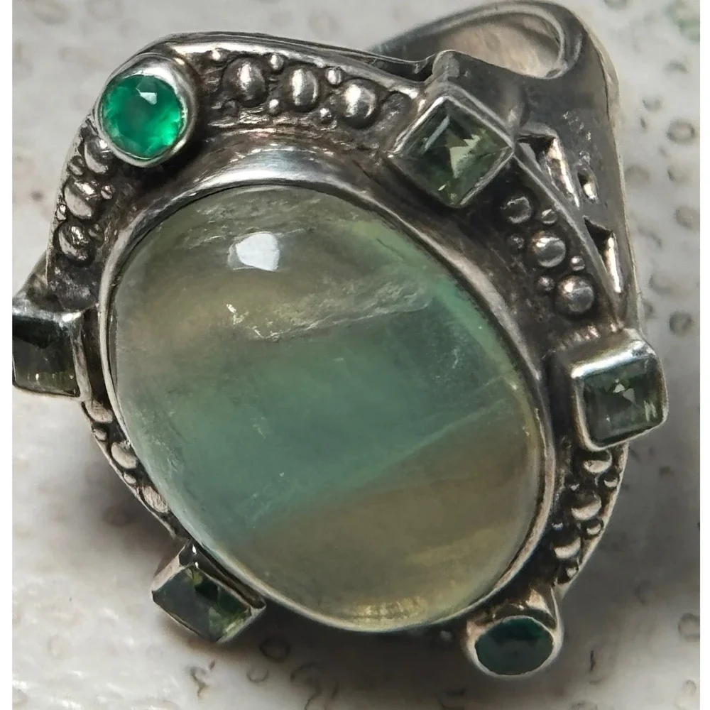 Nicky‎ Butler Sterling Silver Prehnite Peridot Emerald Statement Ring 925 Size 9